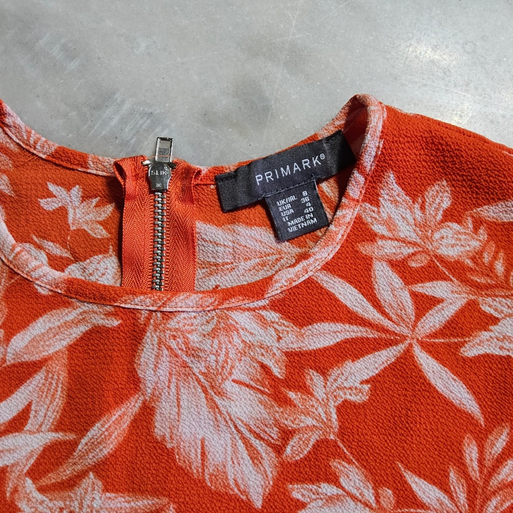 Primark Orange Floral Ruffle Sleeve Blouse Top UK 8 EU 36 US 4
